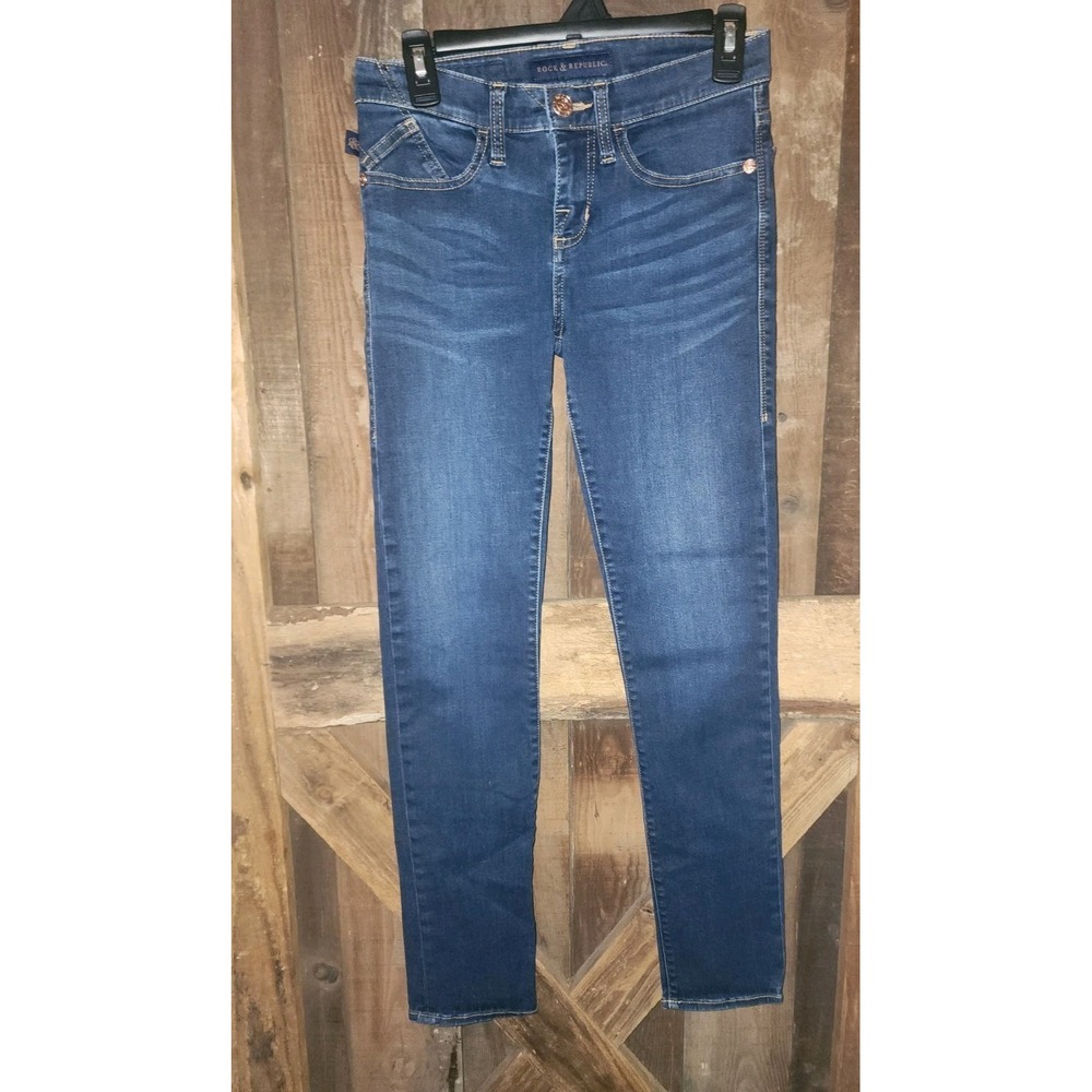 Rock & Republic Berlin Jeans Women 6M Blue Skinny Logo Low Rise